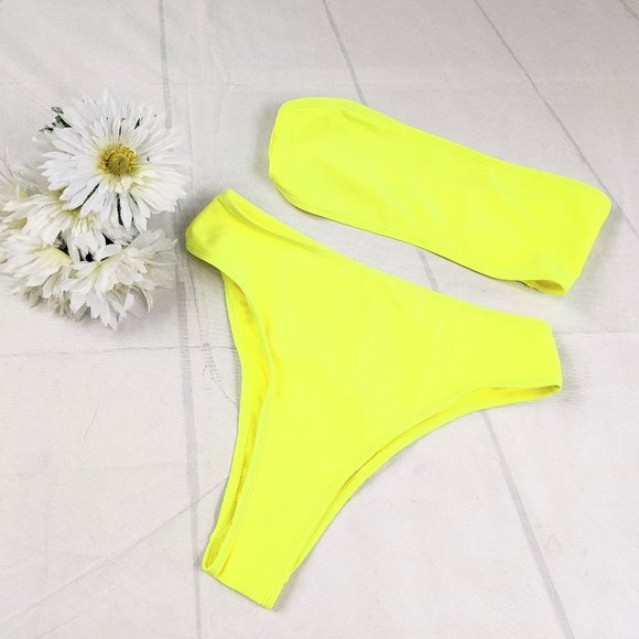 Bikinis Other - Fluorescent Yellow Bandeau High Rise Bikini SZ S